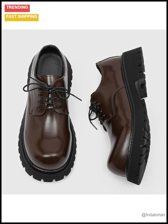 Men\'s Chunky Heel Lace-Up Oxford Dress Shoes Textured Leather Anti-Slip Lug main image 4